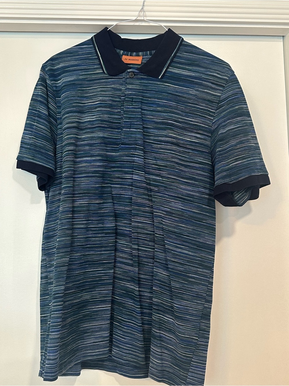 Missoni Men's Blue Striped Polo Shirt XL